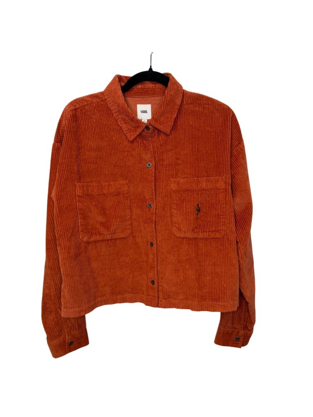 Vans Women's Rust Orange Corduroy Button-Up Shirt Snake Embroidery Size Large